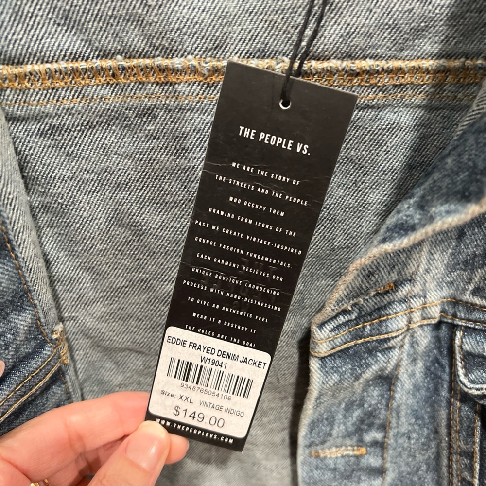 The People vs Men's XXL Fits US Large Denim Jean Jacket Distressed Destroyed - Picture 8 of 11